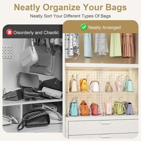 Purse Storage Organizer for Closet : Adjustable 2-Pack Dividers Handbag Organizer - Stackable Wire Handbags Storage Baskets -Open Cabinets Wallets Tote Chain Bags Clutches -White in Saudi Arabia