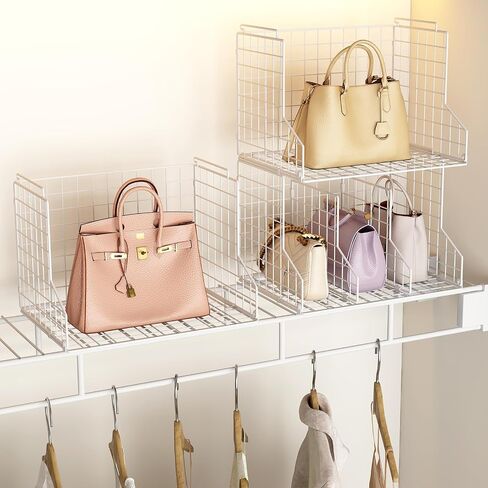Purse Storage Organizer for Closet : Adjustable 2-Pack Dividers Handbag Organizer - Stackable Wire Handbags Storage Baskets -Open Cabinets Wallets Tote Chain Bags Clutches -White in Saudi Arabia