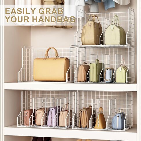 Purse Storage Organizer for Closet : Adjustable 2-Pack Dividers Handbag Organizer - Stackable Wire Handbags Storage Baskets -Open Cabinets Wallets Tote Chain Bags Clutches -White in Saudi Arabia