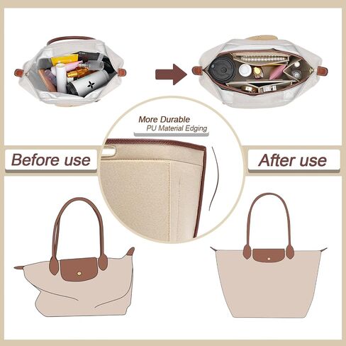 منظم محفظة محفوظات إدراج Longchamp le pliage l حقيبة اليد الحافة الجلدية منظم Longchamp إدراج (بيج ، كبير) in Kuwait