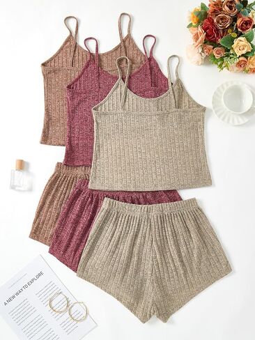 SEGT Women's 3 مجموعات للنساء Pajamas Pajamas محصول Cami Top و Shorts PJS in Kuwait
