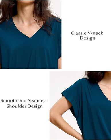 GYS Bamboo Viscose T Shirts for Women, Short Sleeve V Neck Tee, Soft Pajama Tops in Kuwait