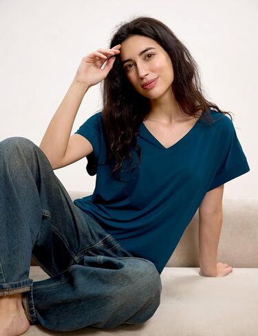 GYS Bamboo Viscose T Shirts for Women, Short Sleeve V Neck Tee, Soft Pajama Tops in Kuwait