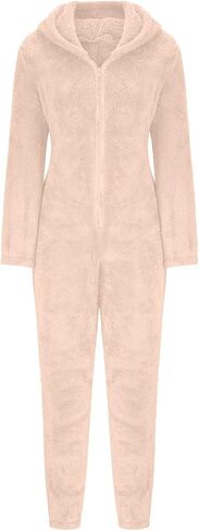 Butt Flap Onesie Pjs for Adults Womens Fleece Hooded One Piece Pajamas V Neck Fluffy Jumpsuit for Women in Kuwait