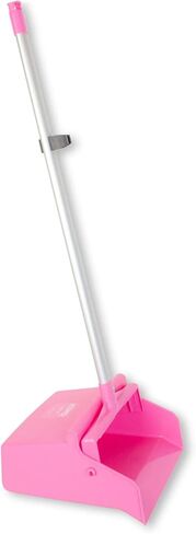 SPARTA Upright Dustpan with Aluminum Handle, Serrated Edge for Broom Combing, Secure Yoke Lock with Easy Storage Hanging Hole for Commercial Cleaning, Plastic, 30 Inches, Pink in Kuwait