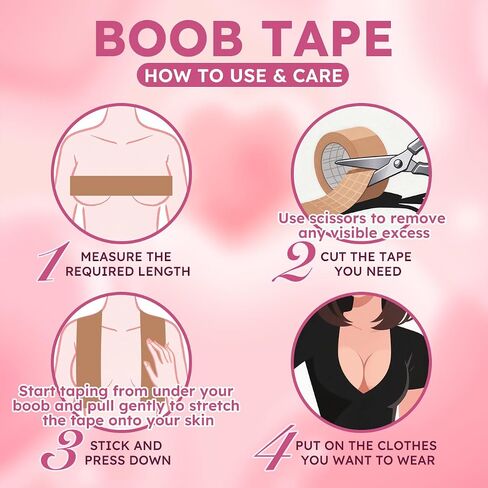 Boob Tape Kit for Women - 8M (26.3ft) Waterproof & Sweatproof Breast Lift Tape + 2 Reusable Silicone Nipple Covers - Ultimate Support for Strapless Dresses Beige in Saudi Arabia
