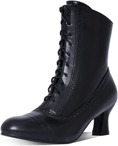 Victorian Boots For Women Vintage Renaissance Witch Shoes | Victorian lace-up boots with a low heel and vintage style, perfect for witch,Renaissance, costumes, and daily wear in Saudi Arabia