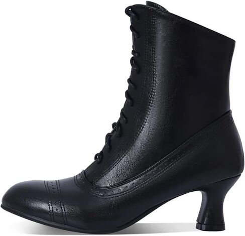 Victorian Boots For Women Vintage Renaissance Witch Shoes | Victorian lace-up boots with a low heel and vintage style, perfect for witch,Renaissance, costumes, and daily wear in Saudi Arabia