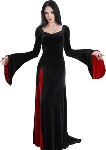 QRT Morticia addams زي ، فستان نساء فيلفيت ماكسي ، ساحرة قوطية عتيقة فستان طويل القديسة عائلة كوزبلاي حفلة كوكتيل in Saudi Arabia
