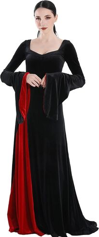 QRT Morticia addams زي ، فستان نساء فيلفيت ماكسي ، ساحرة قوطية عتيقة فستان طويل القديسة عائلة كوزبلاي حفلة كوكتيل in Saudi Arabia