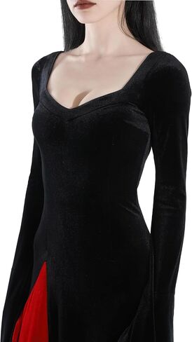 QRT Morticia addams زي ، فستان نساء فيلفيت ماكسي ، ساحرة قوطية عتيقة فستان طويل القديسة عائلة كوزبلاي حفلة كوكتيل in Saudi Arabia