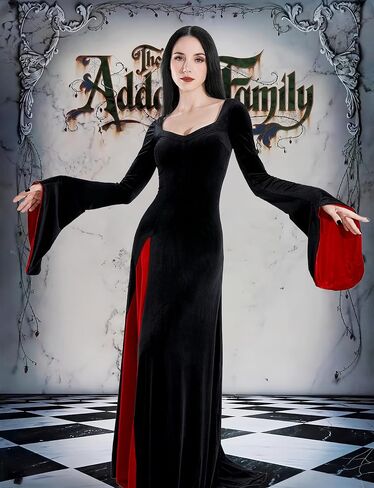 QRT Morticia addams زي ، فستان نساء فيلفيت ماكسي ، ساحرة قوطية عتيقة فستان طويل القديسة عائلة كوزبلاي حفلة كوكتيل in Saudi Arabia