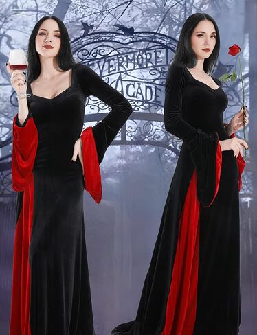 QRT Morticia addams زي ، فستان نساء فيلفيت ماكسي ، ساحرة قوطية عتيقة فستان طويل القديسة عائلة كوزبلاي حفلة كوكتيل in Saudi Arabia
