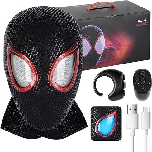 Spider Hero Mask with LED Lights Moving Eyes, Ring Remote, Halloween Role Play Mask Costume for Teens and Adults, Realistic Full Face Cosplay Prop for Christmas & Birthday Parties in Saudi Arabia