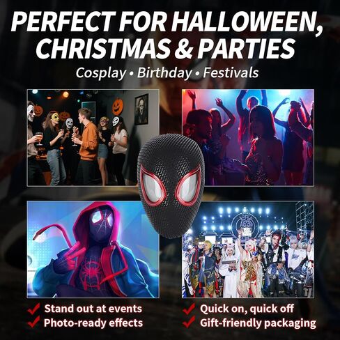 Spider Hero Mask with LED Lights Moving Eyes, Ring Remote, Halloween Role Play Mask Costume for Teens and Adults, Realistic Full Face Cosplay Prop for Christmas & Birthday Parties in Saudi Arabia