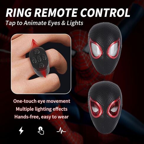 Spider Hero Mask with LED Lights Moving Eyes, Ring Remote, Halloween Role Play Mask Costume for Teens and Adults, Realistic Full Face Cosplay Prop for Christmas & Birthday Parties in Saudi Arabia