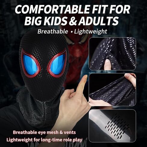 Spider Hero Mask with LED Lights Moving Eyes, Ring Remote, Halloween Role Play Mask Costume for Teens and Adults, Realistic Full Face Cosplay Prop for Christmas & Birthday Parties in Saudi Arabia