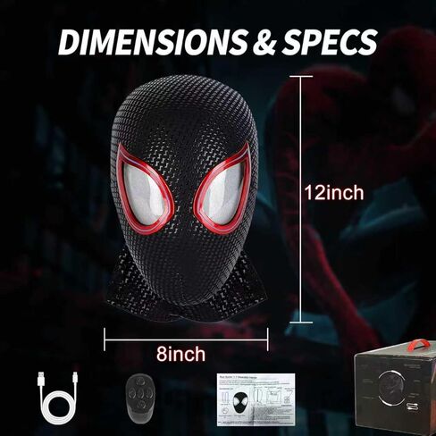 Spider Hero Mask with LED Lights Moving Eyes, Ring Remote, Halloween Role Play Mask Costume for Teens and Adults, Realistic Full Face Cosplay Prop for Christmas & Birthday Parties in Saudi Arabia