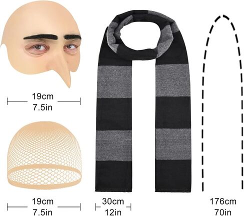 3Pcs Halloween Costume for Adult, 2025 Bald Cap for Men Halloween Black Gray Striped Scarf and Mesh Wig Cap,Cosplay Classic Characters Party Set in Saudi Arabia