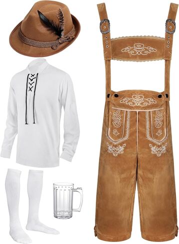 Toulite 6 PCS German Oktoberfest Costume مجموعة للرجال Lederhosen Superender Shirt Hat Socks Beer Stein for Festival in Saudi Arabia