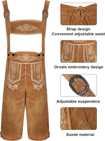 Toulite 6 PCS German Oktoberfest Costume مجموعة للرجال Lederhosen Superender Shirt Hat Socks Beer Stein for Festival in Saudi Arabia