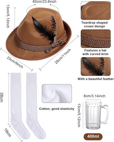 Toulite 6 PCS German Oktoberfest Costume مجموعة للرجال Lederhosen Superender Shirt Hat Socks Beer Stein for Festival in Saudi Arabia