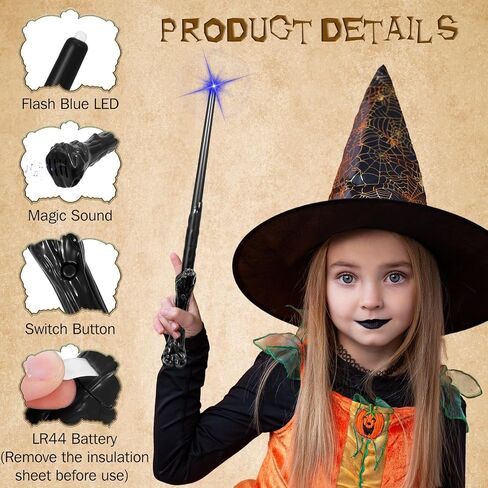 Light Up Wizard Magic Wands - 12PCS Illuminating Sound Witch Toy Wand Set with 12 Invitation Cards & Envelopes - for Kids Party Birthday Gifts, Mixed in Saudi Arabia