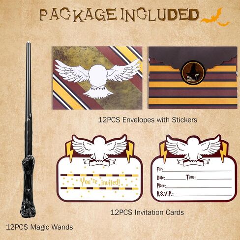 Light Up Wizard Magic Wands - 12PCS Illuminating Sound Witch Toy Wand Set with 12 Invitation Cards & Envelopes - for Kids Party Birthday Gifts, Mixed in Saudi Arabia