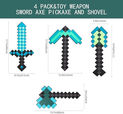 4pcs Children's Toy Weapon Playset - Sword, Axe, Pickaxe & Shovel, Excellent Gift for Holidays and Parties (4-Piece Set) in Kuwait