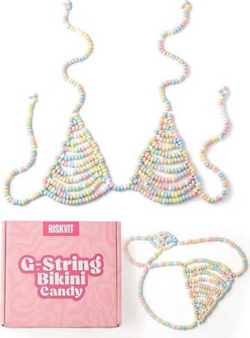 Candy Bikini Bra و G String مجموعة للنساء - مجموعة 2 قطعة. هدية البكالوريوس المفضلة للعروس ، هدايا هفوة دش الزفاف ، ملابس مرحة للالتقاطات ، الذكرى السنوية ، الحفلات ، ومهرجانات الأزياء in Saudi Arabia