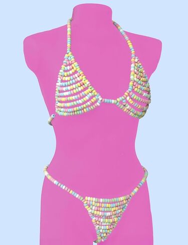 Candy Bikini Bra و G String مجموعة للنساء - مجموعة 2 قطعة. هدية البكالوريوس المفضلة للعروس ، هدايا هفوة دش الزفاف ، ملابس مرحة للالتقاطات ، الذكرى السنوية ، الحفلات ، ومهرجانات الأزياء in Saudi Arabia
