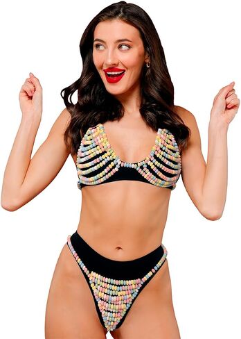Candy Bikini Bra و G String مجموعة للنساء - مجموعة 2 قطعة. هدية البكالوريوس المفضلة للعروس ، هدايا هفوة دش الزفاف ، ملابس مرحة للالتقاطات ، الذكرى السنوية ، الحفلات ، ومهرجانات الأزياء in Saudi Arabia