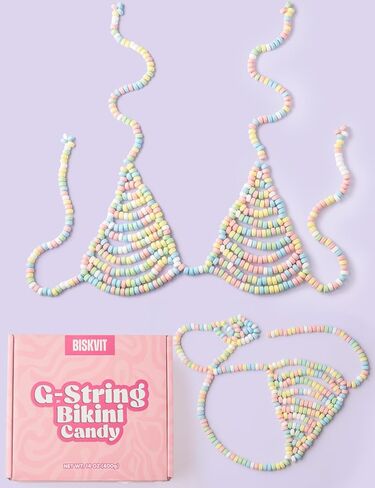 Candy Bikini Bra و G String مجموعة للنساء - مجموعة 2 قطعة. هدية البكالوريوس المفضلة للعروس ، هدايا هفوة دش الزفاف ، ملابس مرحة للالتقاطات ، الذكرى السنوية ، الحفلات ، ومهرجانات الأزياء in Saudi Arabia