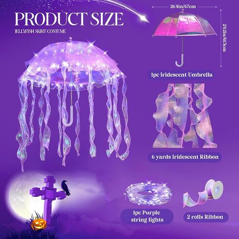 Newwiee 6 PCS قم بتنورة قناديل البحر والهالوين DIY قناديل البحر المظلة بما في ذلك المظلة الفقاعية القزحية LED LED أضواء قزحي in Saudi Arabia