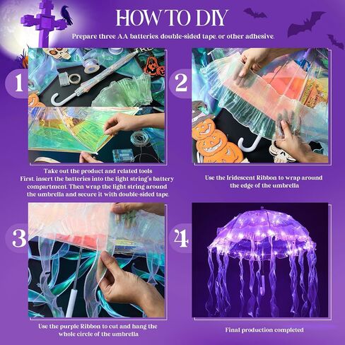 Newwiee 6 PCS قم بتنورة قناديل البحر والهالوين DIY قناديل البحر المظلة بما في ذلك المظلة الفقاعية القزحية LED LED أضواء قزحي in Saudi Arabia