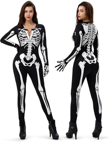 Spooktacular Creations Women Double-Sided Skeleton Costume Bodysuit for Adult Halloween Costume Cosplay Party in Saudi Arabia