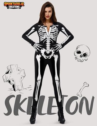 Spooktacular Creations Women Double-Sided Skeleton Costume Bodysuit for Adult Halloween Costume Cosplay Party in Saudi Arabia