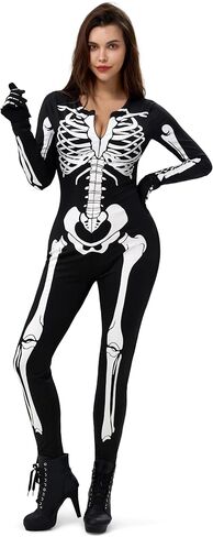 Spooktacular Creations Women Double-Sided Skeleton Costume Bodysuit for Adult Halloween Costume Cosplay Party in Saudi Arabia