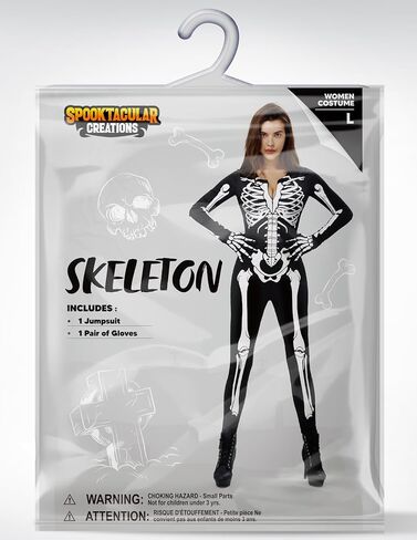 Spooktacular Creations Women Double-Sided Skeleton Costume Bodysuit for Adult Halloween Costume Cosplay Party in Saudi Arabia