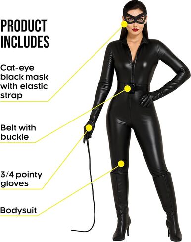 Morph Black Catsuit for Women Leather Jumpsuit Womens البالغات البالغة بدلة قطة أسود هالوين in Saudi Arabia