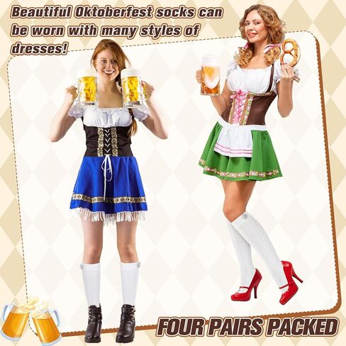 2 Pairs Oktoberfest Socks with Edelweiss Pin White Lederhosen Knitted Socks for Men Women German Traditional in Kuwait