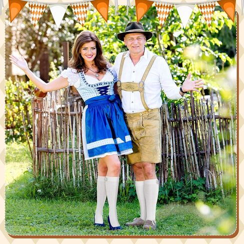 2 Pairs Oktoberfest Socks with Edelweiss Pin White Lederhosen Knitted Socks for Men Women German Traditional in Kuwait