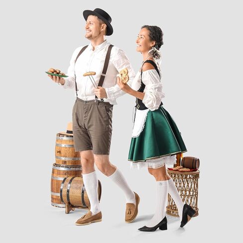 2 Pairs Oktoberfest Socks with Edelweiss Pin White Lederhosen Knitted Socks for Men Women German Traditional in Kuwait