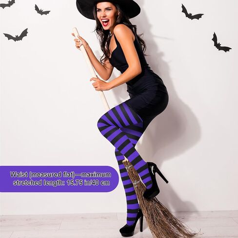 SATINIOR 2 Pcs Halloween Witch Tights for Women Striped Stockings Witch Striped Leggings Footed Pantyhose for Women Girls Halloween Costume Party Dress up(Orange and Black, Purple and Black,Stripe) in Saudi Arabia
