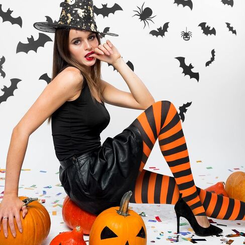 SATINIOR 2 Pcs Halloween Witch Tights for Women Striped Stockings Witch Striped Leggings Footed Pantyhose for Women Girls Halloween Costume Party Dress up(Orange and Black, Purple and Black,Stripe) in Saudi Arabia