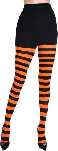 SATINIOR 2 Pcs Halloween Witch Tights for Women Striped Stockings Witch Striped Leggings Footed Pantyhose for Women Girls Halloween Costume Party Dress up(Orange and Black, Purple and Black,Stripe) in Saudi Arabia
