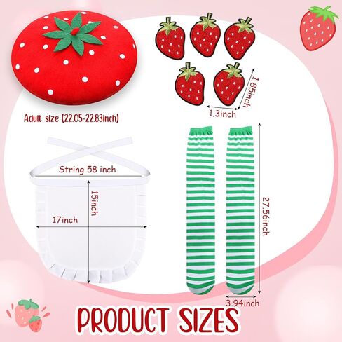 Coume 4 Pcs Halloween Strawberry Cake Costume Beret Hat Maid Cosplay Apron Women Striped Socks Group Team Game Night Party in Saudi Arabia