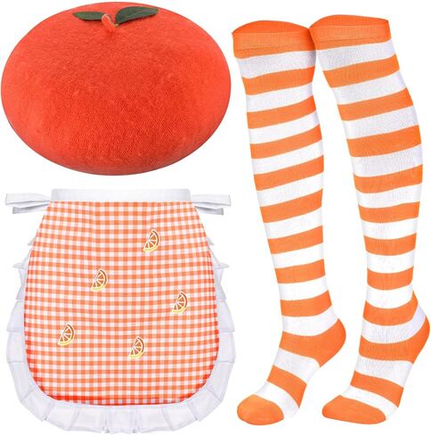 Coume 4 Pcs Halloween Strawberry Cake Costume Beret Hat Maid Cosplay Apron Women Striped Socks Group Team Game Night Party in Saudi Arabia