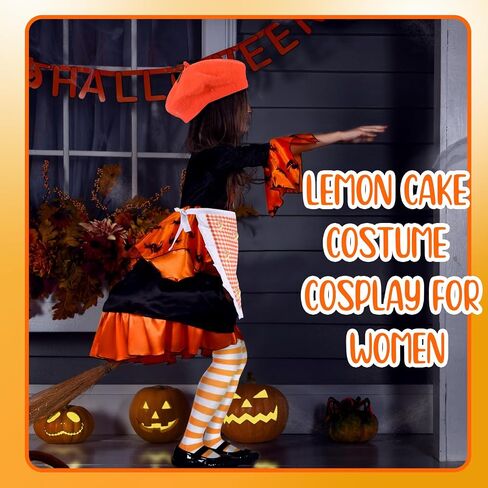 Coume 4 Pcs Halloween Strawberry Cake Costume Beret Hat Maid Cosplay Apron Women Striped Socks Group Team Game Night Party in Saudi Arabia