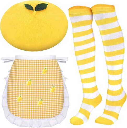 Coume 4 Pcs Halloween Strawberry Cake Costume Beret Hat Maid Cosplay Apron Women Striped Socks Group Team Game Night Party in Saudi Arabia